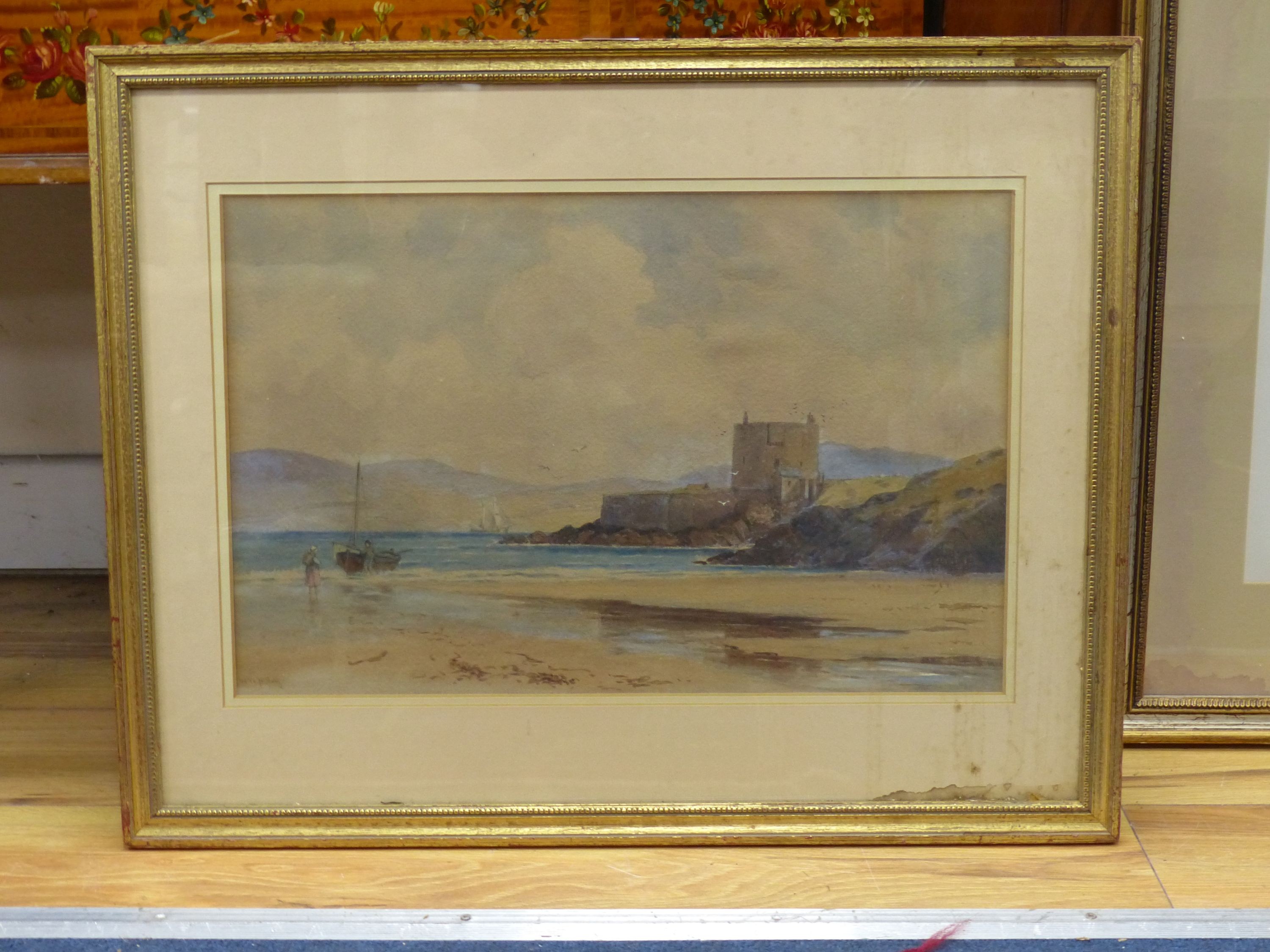 William Walter May (1831-1896), watercolour, Coastal castle, signed, 29 x 44cm